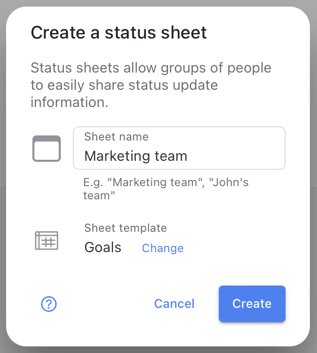 Create a Status Sheet